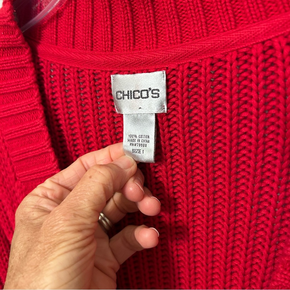 Chico's Size 1 Medium Red Cardigan Sweater with Silver Metal Toggle Closure VTG - Picture 4 of 6